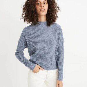 Madewell Donegal Blue Cashmere Ribbed Mock Neck Sweater